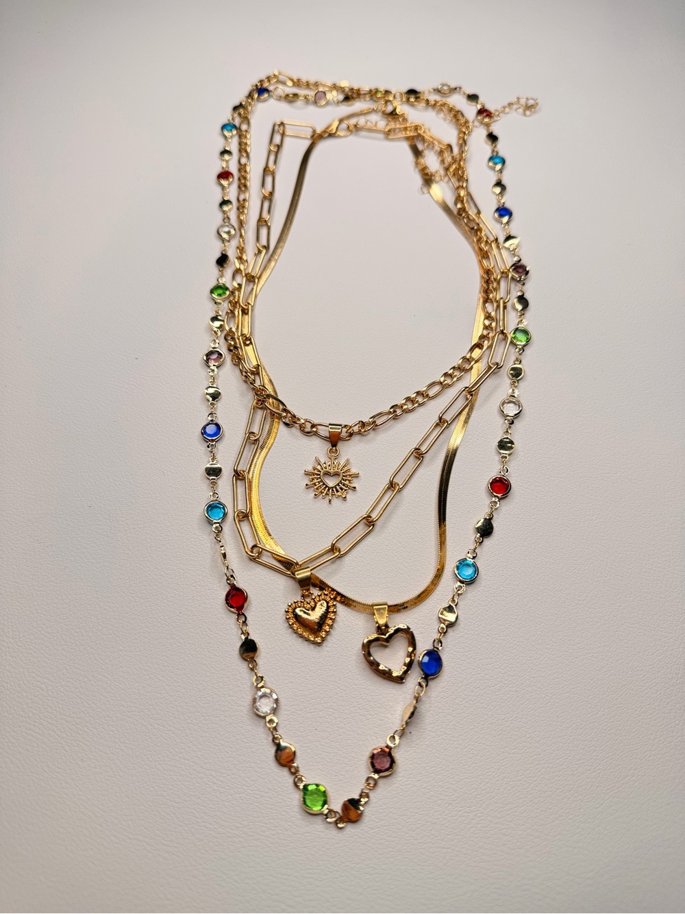 Gold Layered Heart & Sun Necklace with Multicolor Stones - Picture 7 of 10